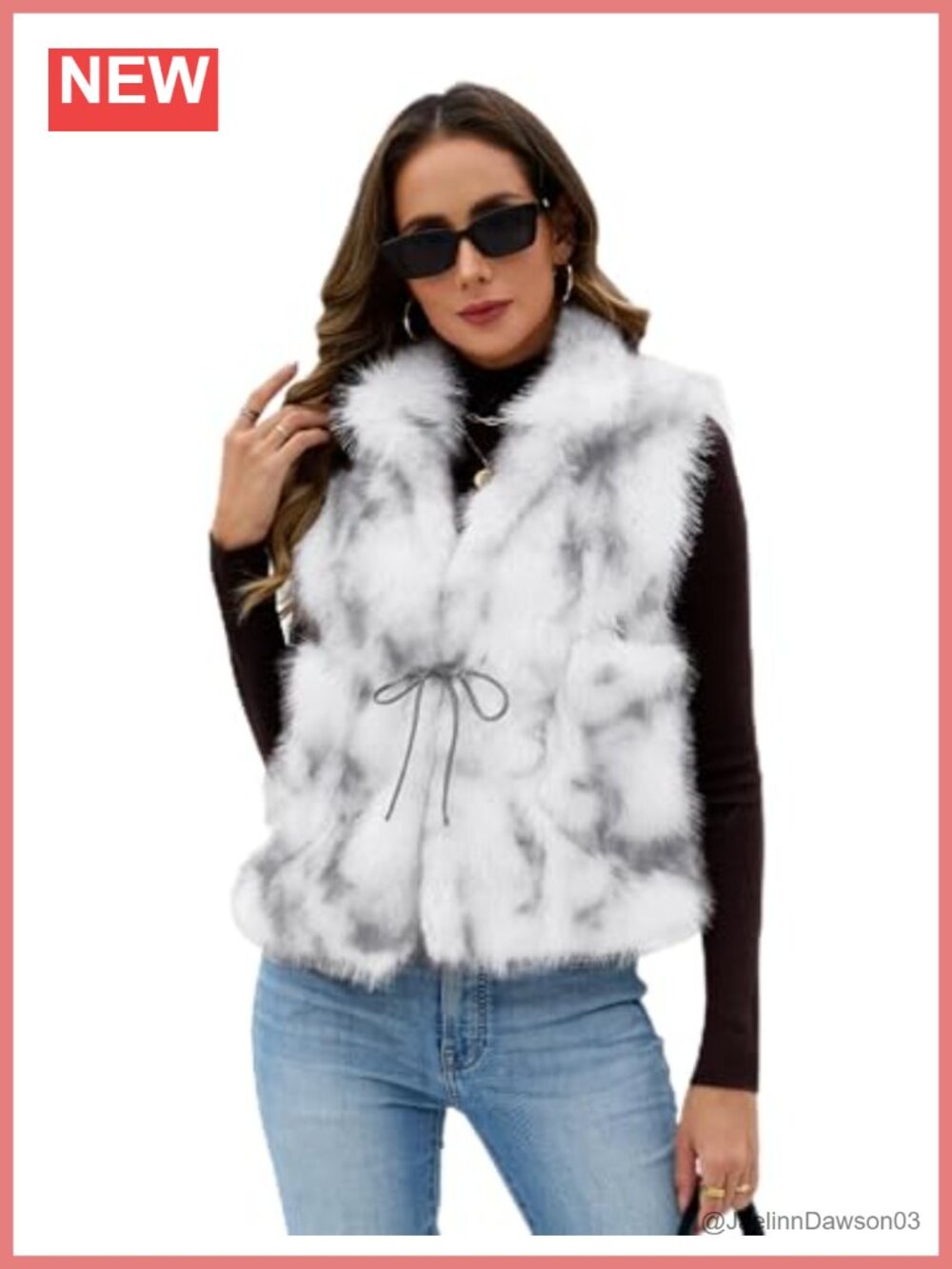 Womens Faux Fur Vest Sleeveless Tie Front Fuzzy Jacket
